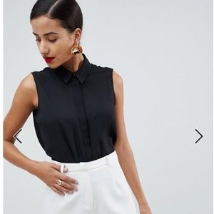 ASOS Black Sheer Button Down Tank Blouse